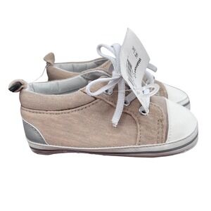 Carter's Child of Mine Sneakers Boys 9-12M Tan Canvas Lace Up Crib Shoes